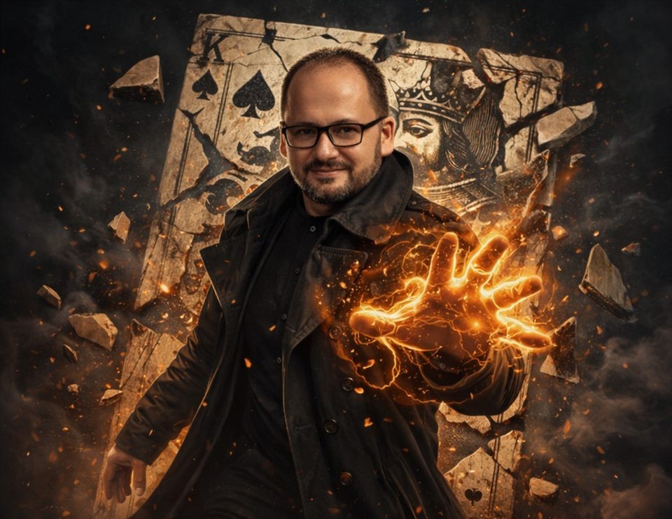 John Rivav en una visual de ilusionismo con cartas