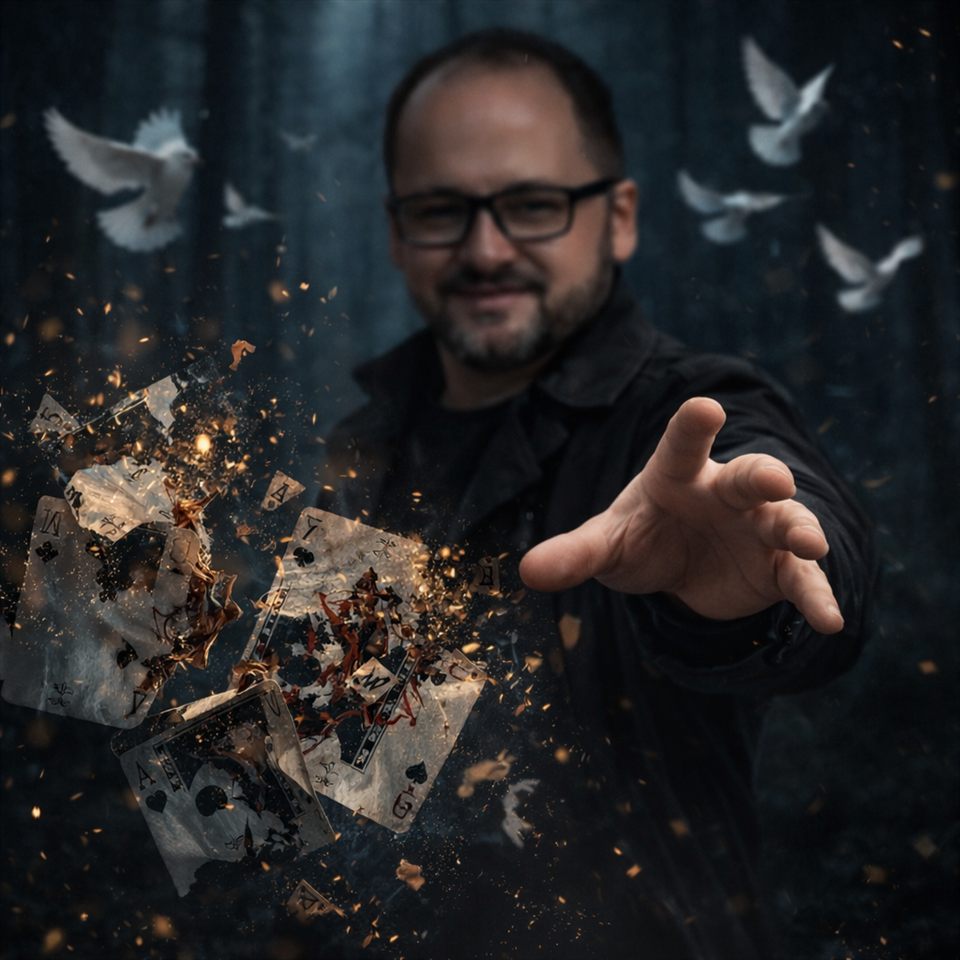 John Rivav en una visual de magia e ilusionismo